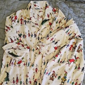 Adult Grinch Print Flannel Pajama Set